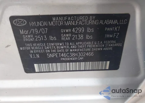 2008 Hyundai Sonata Gls из США, поврежденный, VIN 5NPET46C38H302466